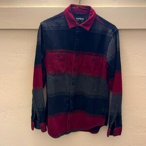 Express, Flannel Button Down Shirt, Red, Grey and Black, Small